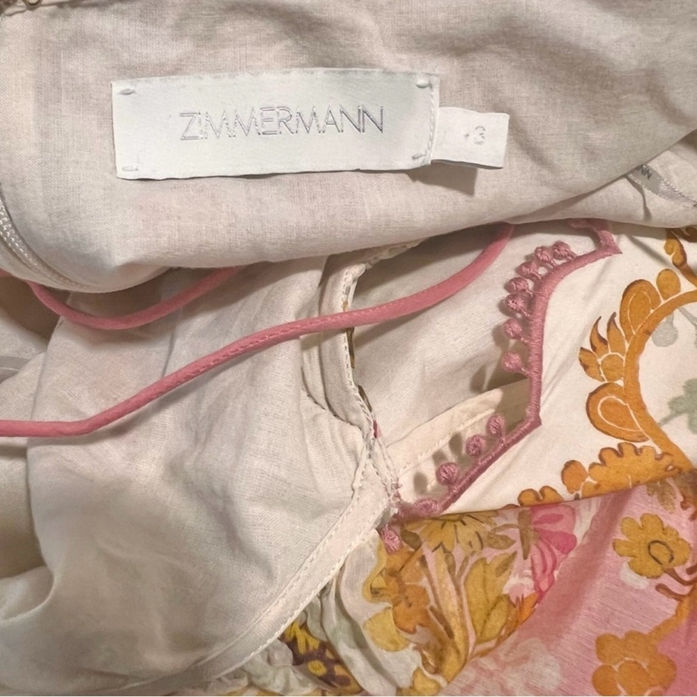 RARE  Zimmermann Laurel Lace Up Floral Pink Frill Maxi  Dress Size AU3/L - Picture 9 of 12